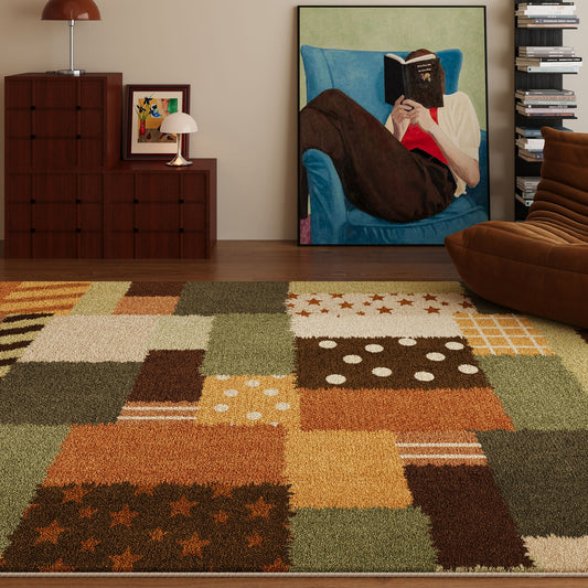 Geometric Patchwork Crystal Velvet Area Rug Non-Slip Washable Rectangular Carpet