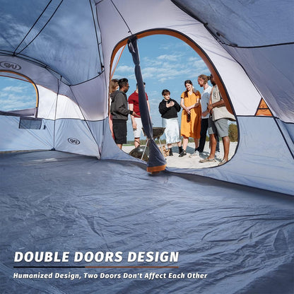 Camping Tent 10-Person-Family Tents, Parties, Music Festival Tent, Big, Easy Up, 5 Large Mesh Windows, Double Layer, 2 Room, Waterproof, Weather Resistant, 18ft x 9ft x78in