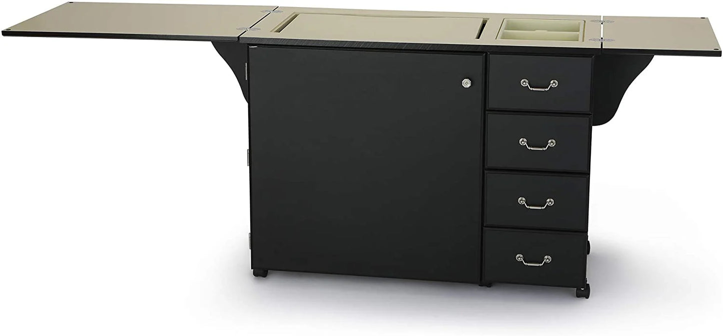 Sewing Cabinet for Sturdy Sewing, Cutting, Quilting, and Crafting with Storage and Airlift, Black Finish
