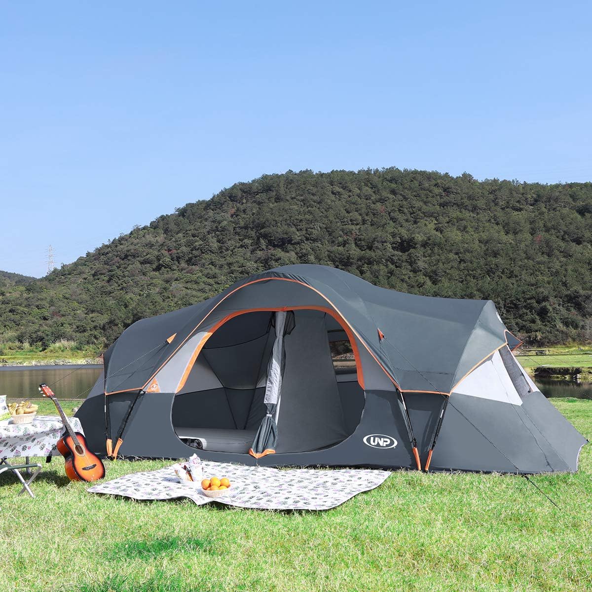 Camping Tent 10-Person-Family Tents, Parties, Music Festival Tent, Big, Easy Up, 5 Large Mesh Windows, Double Layer, 2 Room, Waterproof, Weather Resistant, 18ft x 9ft x78in