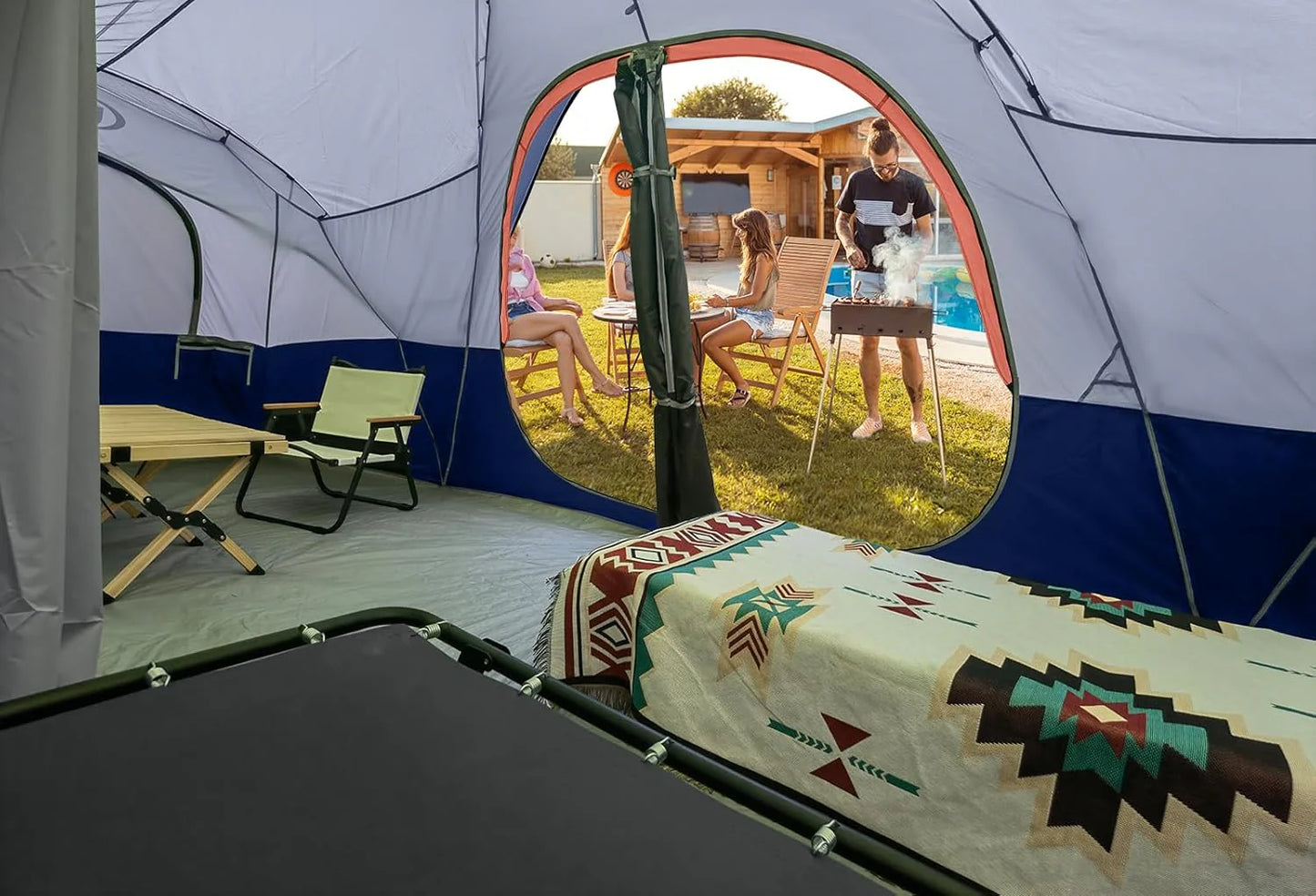 Camping Tent 10-Person-Family Tents, Parties, Music Festival Tent, Big, Easy Up, 5 Large Mesh Windows, Double Layer, 2 Room, Waterproof, Weather Resistant, 18ft x 9ft x78in