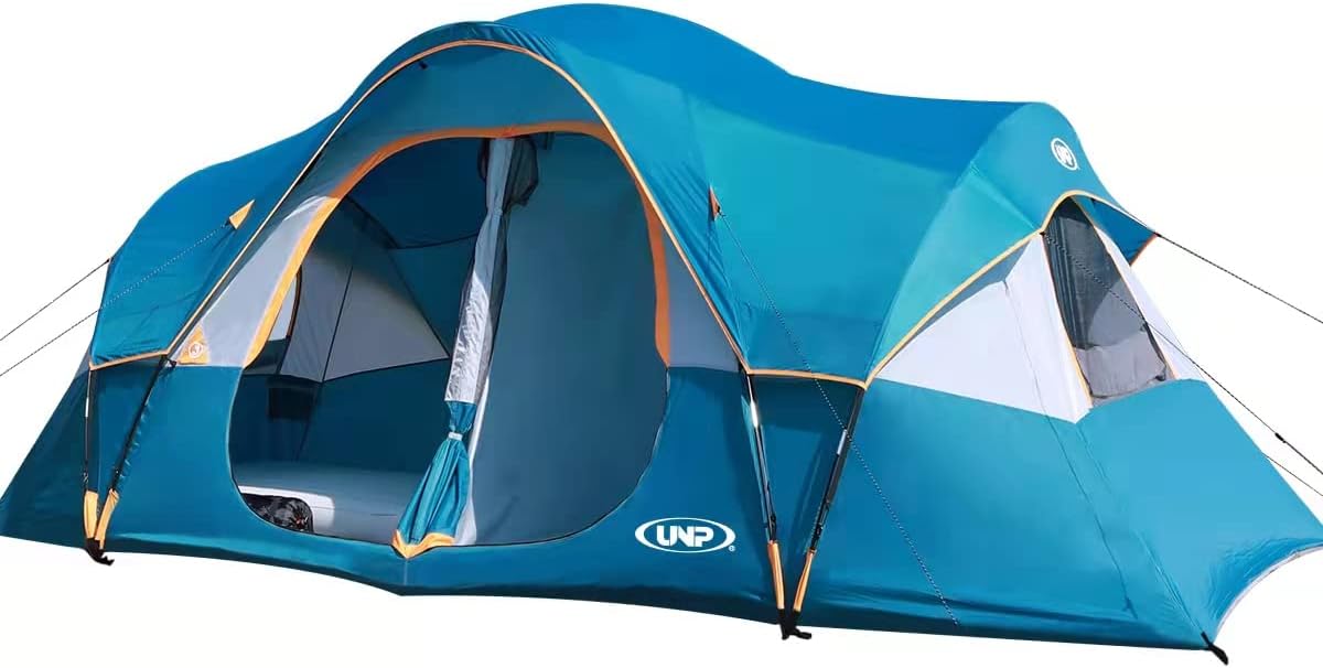 Camping Tent 10-Person-Family Tents, Parties, Music Festival Tent, Big, Easy Up, 5 Large Mesh Windows, Double Layer, 2 Room, Waterproof, Weather Resistant, 18ft x 9ft x78in