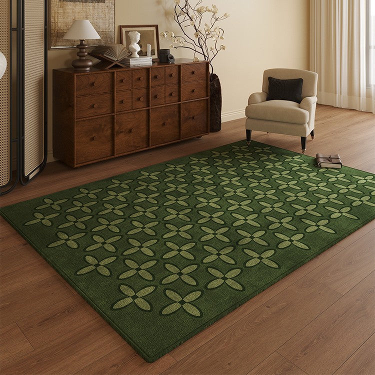 Green Botanical Printed Crystal Velvet Area Rug Non-Slip Washable Rectangular Carpet