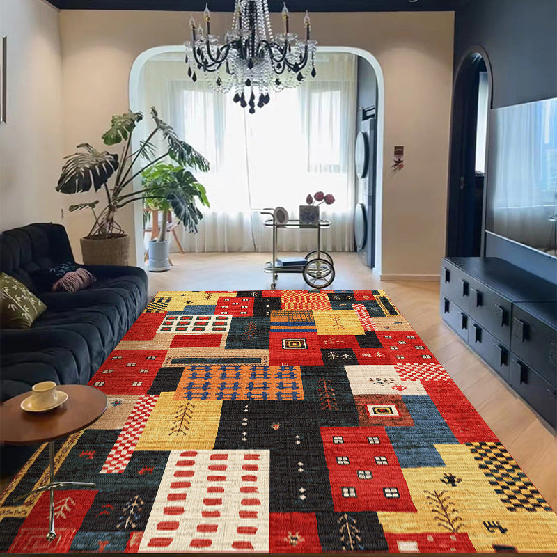 Colorful Patchwork Printed Crystal Velvet Area Rug Non-Slip Washable Rectangular Carpet