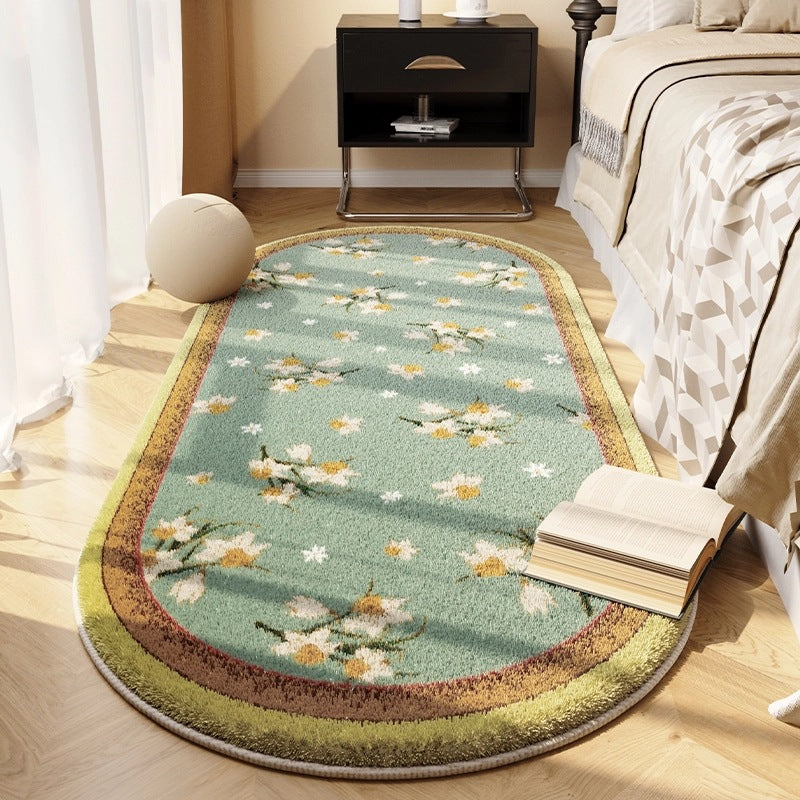 Floral Printed Crystal Velvet Runner Rug Non-Slip Washable Rectangular Bedside Carpet