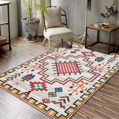 Vintage Geometric Pattern Machine-Woven Rug