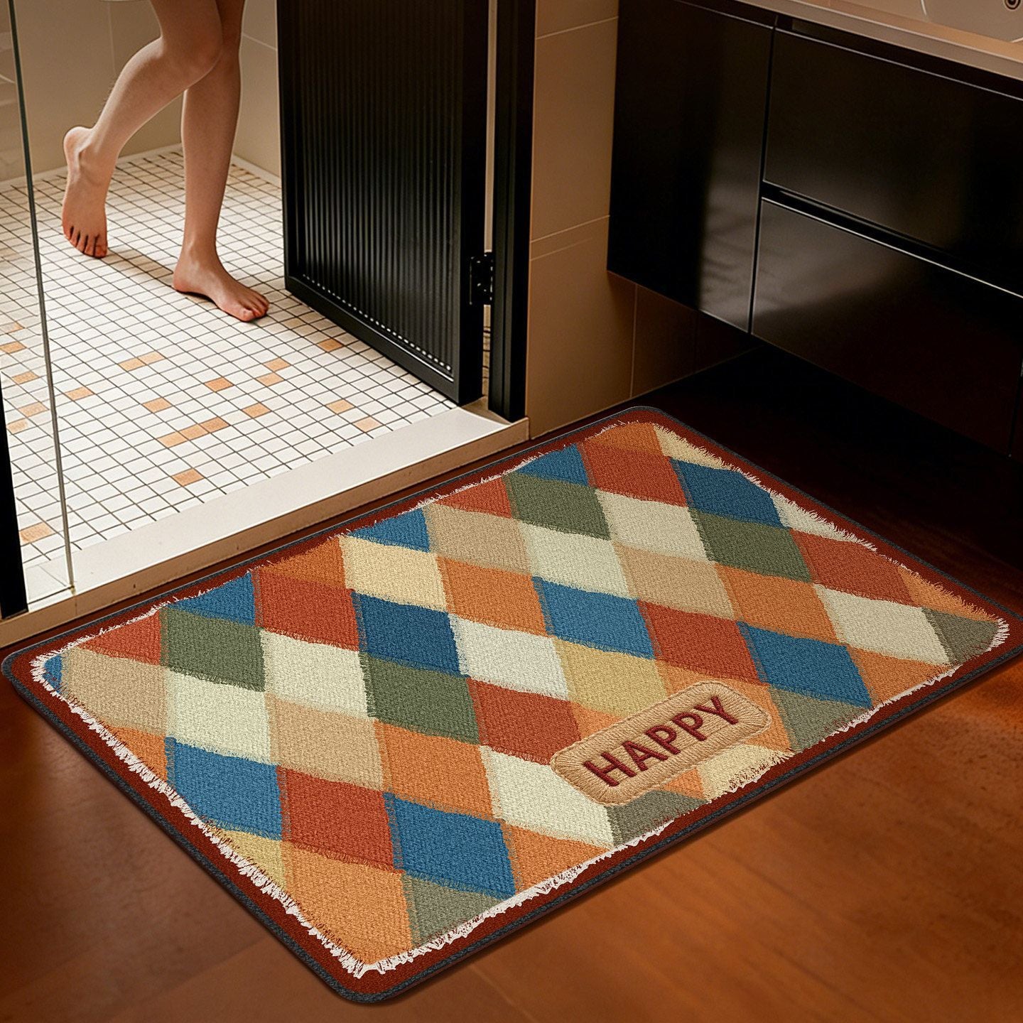 Colorful Printed Crystal Velvet Door Mat Non-Slip Washable Entryway Rug