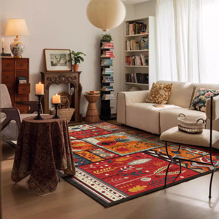 Medieval Patchwork Pattern Crystal Velvet Area Rug Non-Slip Washable Rectangular Carpet