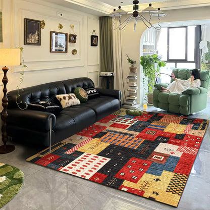 Colorful Patchwork Printed Crystal Velvet Area Rug Non-Slip Washable Rectangular Carpet