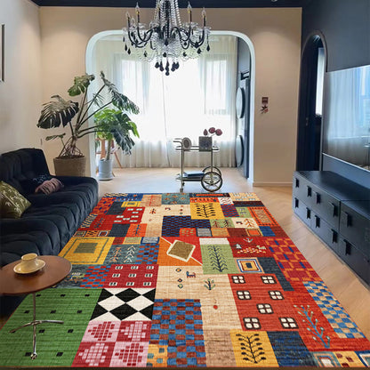 Colorful Patchwork Printed Crystal Velvet Area Rug Non-Slip Washable Rectangular Carpet