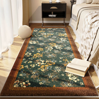 Floral Printed Crystal Velvet Runner Rug Non-Slip Washable Rectangular Bedside Carpet