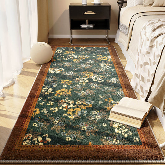 Floral Printed Crystal Velvet Runner Rug Non-Slip Washable Rectangular Bedside Carpet