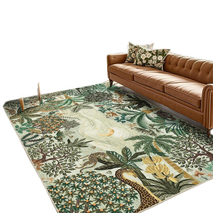 Tropical Jungle Printed Crystal Velvet Area Rug Non-Slip Washable Rectangular Carpet (Multiple Designs)