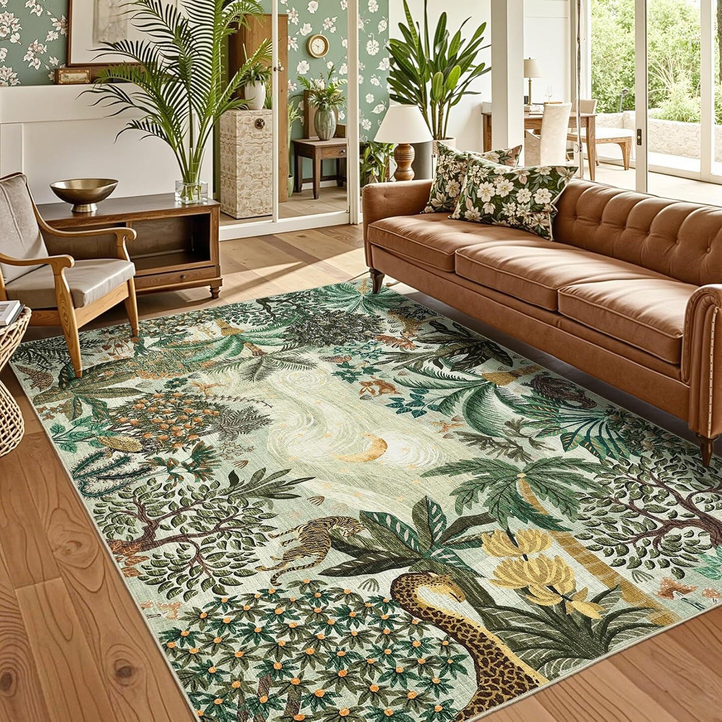 Tropical Jungle Printed Crystal Velvet Area Rug Non-Slip Washable Rectangular Carpet (Multiple Designs)