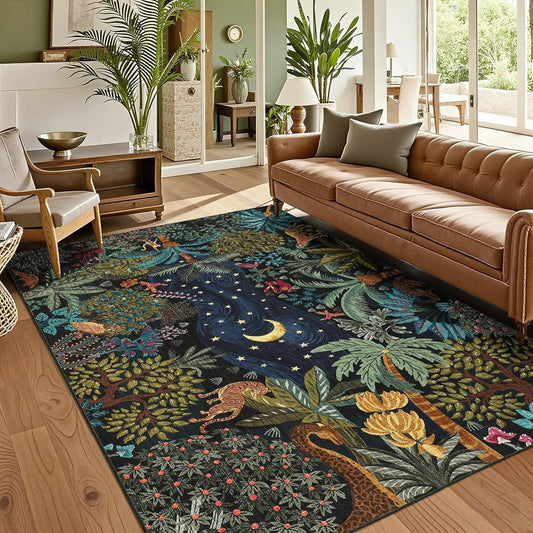 Tropical Jungle Printed Crystal Velvet Area Rug Non-Slip Washable Rectangular Carpet (Multiple Designs)