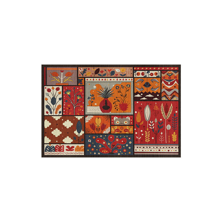 Medieval Patchwork Pattern Crystal Velvet Area Rug Non-Slip Washable Rectangular Carpet