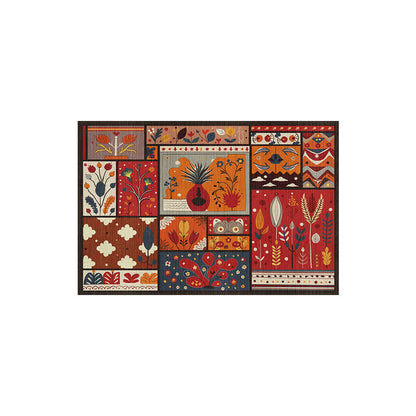 Medieval Patchwork Pattern Crystal Velvet Area Rug Non-Slip Washable Rectangular Carpet