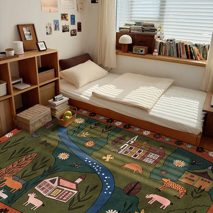 Medieval Patchwork Pattern Crystal Velvet Area Rug Non-Slip Washable Rectangular Carpet
