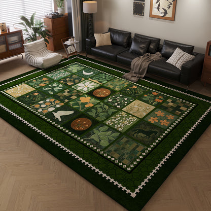 Vintage Printed Crystal Velvet Area Rug Non-Slip Washable Rectangular Carpet