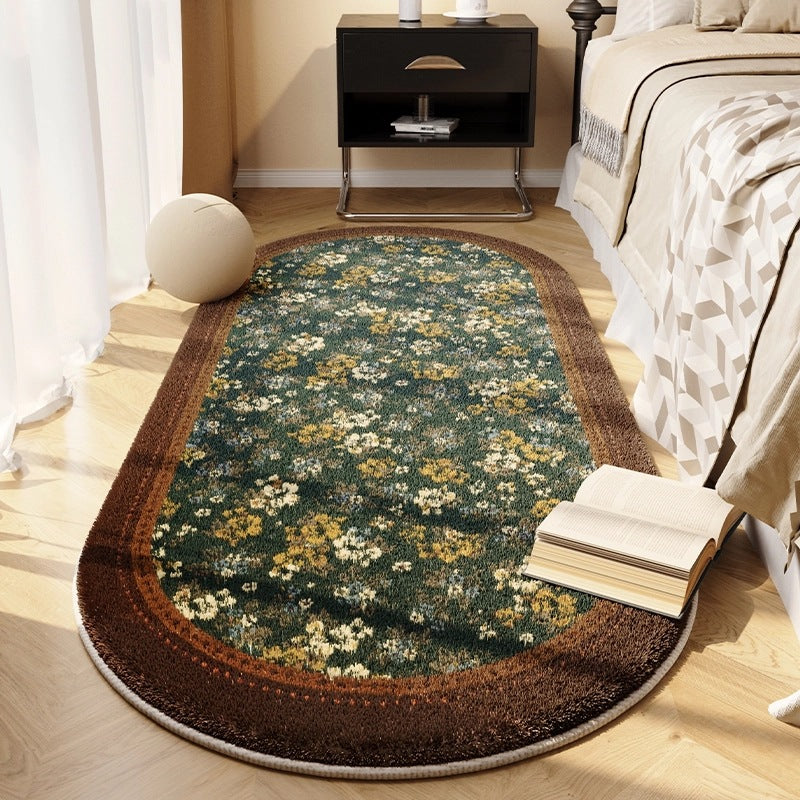 Floral Printed Crystal Velvet Runner Rug Non-Slip Washable Rectangular Bedside Carpet