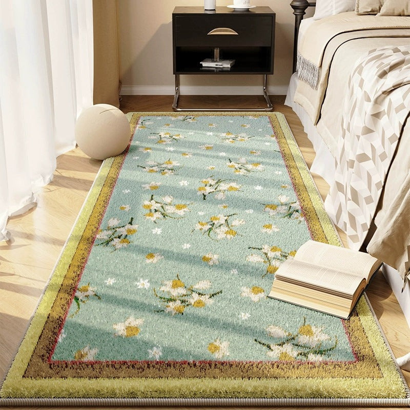 Floral Printed Crystal Velvet Runner Rug Non-Slip Washable Rectangular Bedside Carpet