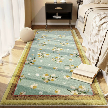 Floral Printed Crystal Velvet Runner Rug Non-Slip Washable Rectangular Bedside Carpet