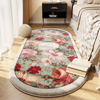 Floral Printed Crystal Velvet Runner Rug Non-Slip Washable Rectangular Bedside Carpet