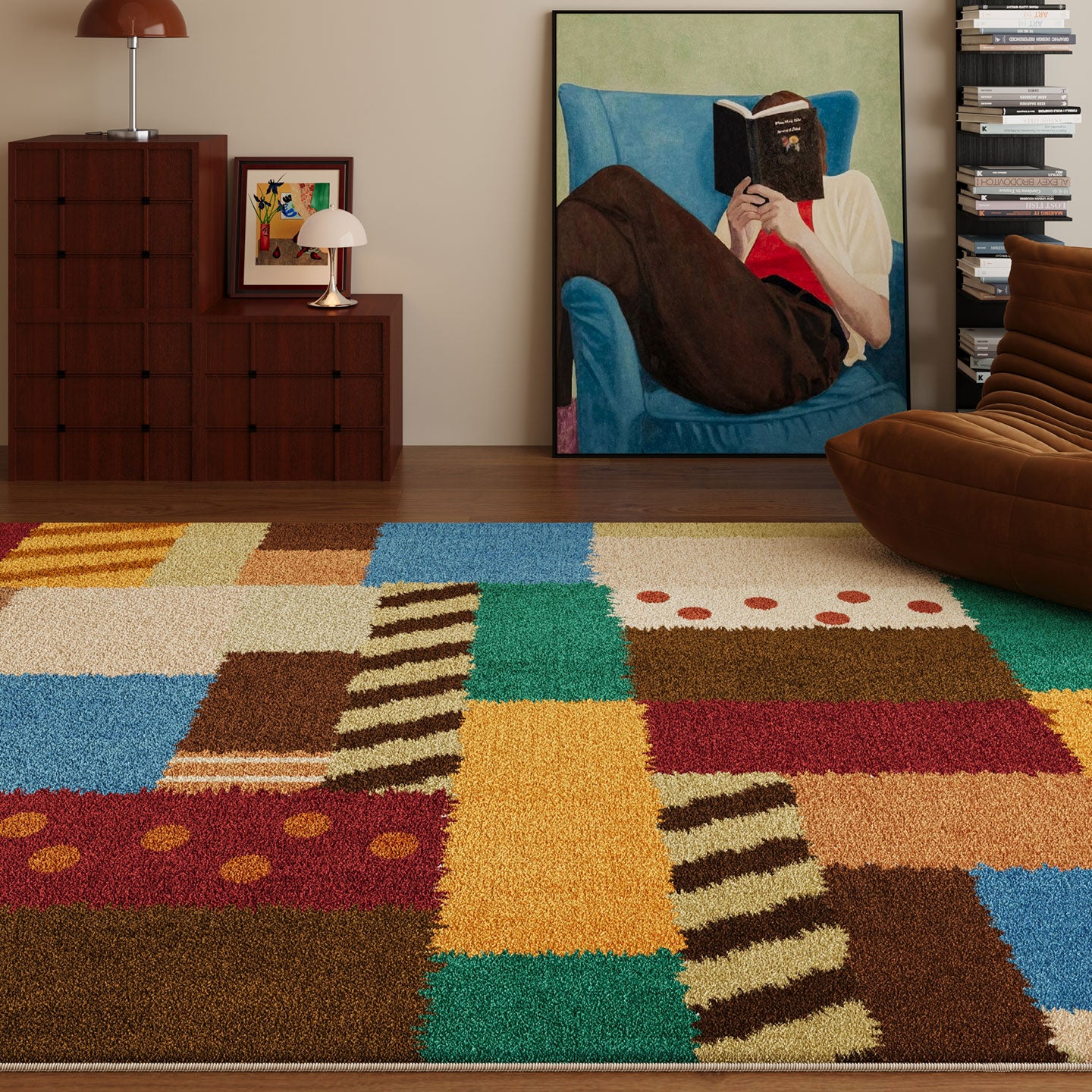 Geometric Patchwork Crystal Velvet Area Rug Non-Slip Washable Rectangular Carpet