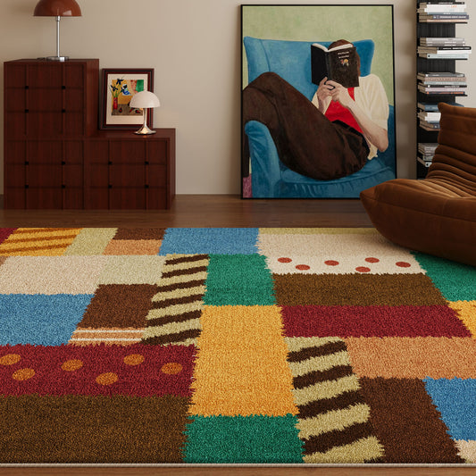 Geometric Patchwork Crystal Velvet Area Rug Non-Slip Washable Rectangular Carpet