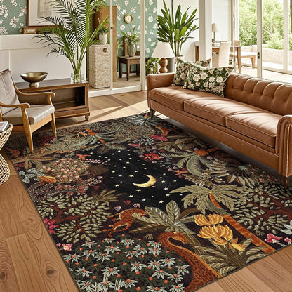 Tropical Jungle Printed Crystal Velvet Area Rug Non-Slip Washable Rectangular Carpet (Multiple Designs)