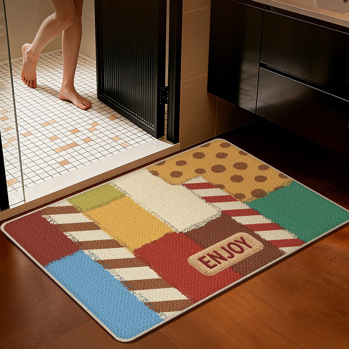 Colorful Printed Crystal Velvet Door Mat Non-Slip Washable Entryway Rug