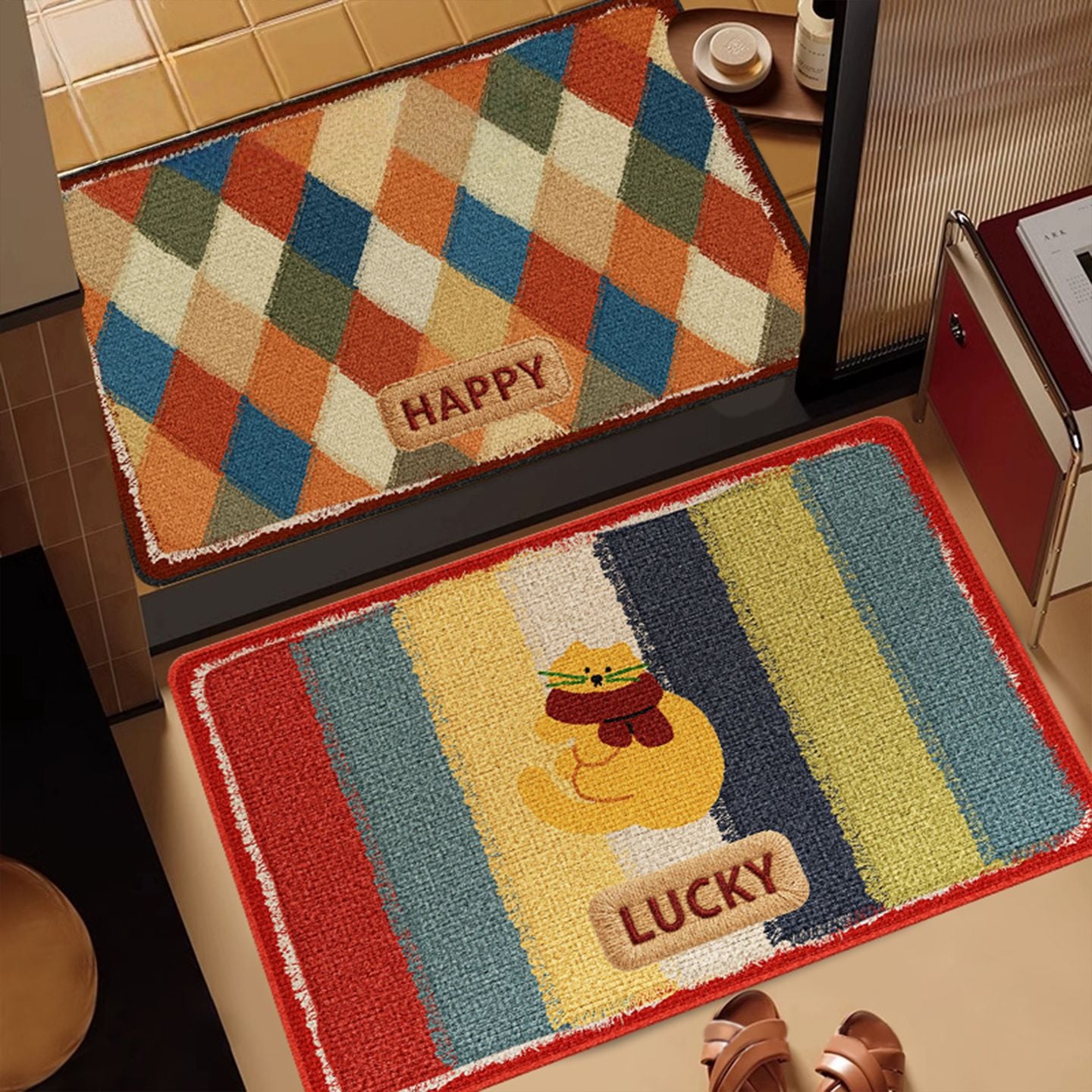 Colorful Printed Crystal Velvet Door Mat Non-Slip Washable Entryway Rug