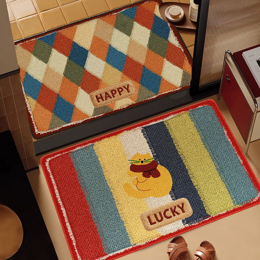 Colorful Printed Crystal Velvet Door Mat Non-Slip Washable Entryway Rug